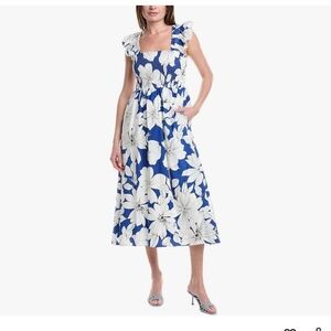 Anne Klein Blue and White Floral Midi Dress*103*